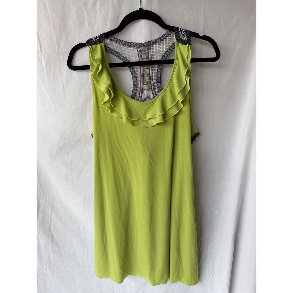 New Directions Tank Top Lime Green Festival Crochet Lace‎ Racerback Ruffle Large